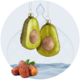 Zwei avocado-Weihnachtskugeln und Datteln